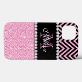 Coques Case-Mate iPhone Parties scintillant ROSE CHEVRON NOIR MONOGRAMMÉ (Verso (horizontal))