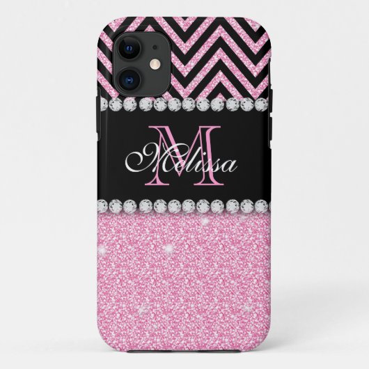 COQUES Case-Mate iPhone PARTIES SCINTILLANT ROSE CHEVRON NOIR MONOGRAMMMÉ (Dos)