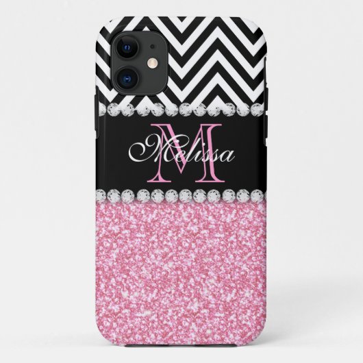 COQUES Case-Mate iPhone PARTIES SCINTILLANT ROSE CHEVRON NOIR MONOGRAMMMÉ (Dos)