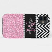 COQUES Case-Mate iPhone PARTIES SCINTILLANT ROSE CHEVRON NOIR MONOGRAMMMÉ (Dos (Horizontal))