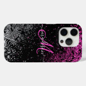 Coques Case-Mate iPhone Parties scintillant rose et blanc Monogramme (Verso (horizontal))