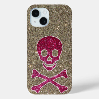 Coque Pour iPhone 15 Parties scintillant rose et or crâne mignon Rebel