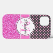 Coques Case-Mate iPhone Parties scintillant rose et Pois roses sur gris No (Verso (horizontal))