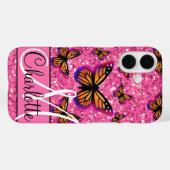 Coques Case-Mate iPhone Parties scintillant rose étincelante, papillons ro (Verso (horizontal))