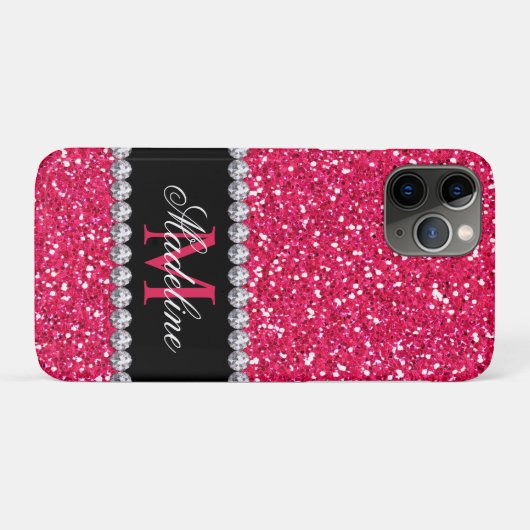 Coques Case-Mate iPhone Parties scintillant rose, Gem, Monogramme (Dos (Horizontal))