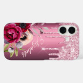 Coques Case-Mate iPhone Parties scintillant rose goutte bordeaux fleurons  (Verso (horizontal))