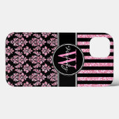 Coques Case-Mate iPhone Parties scintillant rose imprimé noir Damas Votre (Verso (horizontal))