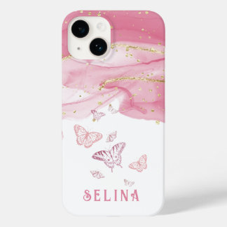 Coque Pour iPhone 14 Parties scintillant rose moderne chic monogrammed