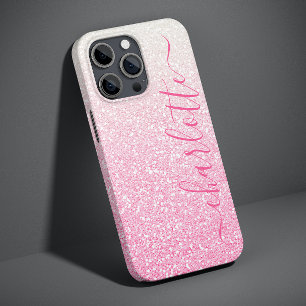 Coque Pour iPhone 14 Parties scintillant rose moderne Girly Chic Nom pe