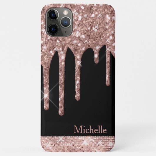 Coques Case-Mate iPhone Parties scintillant Rose monogramme en or sur noir (Dos)