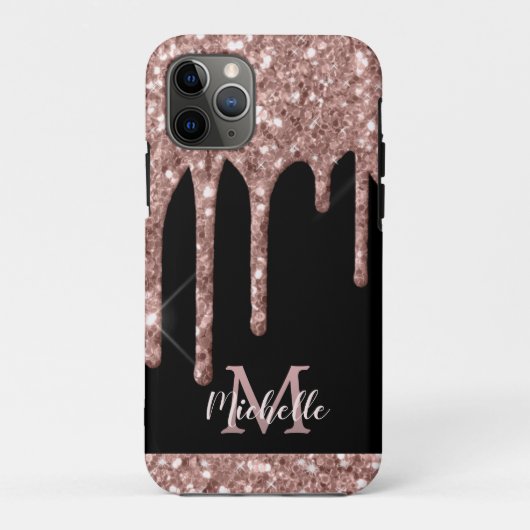 Coques Case-Mate iPhone Parties scintillant Rose monogramme en or sur noir (Dos)