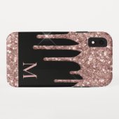 Coques Case-Mate iPhone Parties scintillant Rose monogramme en or sur noir (Dos (Horizontal))