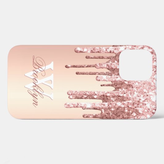 Coques Case-Mate iPhone Parties scintillant Rose monogramme Gold Sparkle (Verso (horizontal))