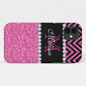 Coques Case-Mate iPhone Parties scintillant rose noir Chevron Monogramme (Dos (Horizontal))