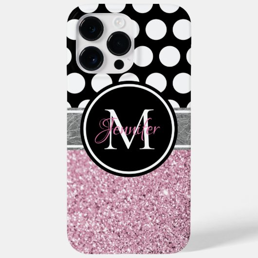 Coques Case-Mate iPhone Parties scintillant rose noir et blanc Polka Dot M (Verso)