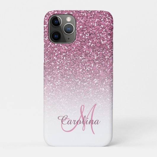 Coques Case-Mate iPhone Parties scintillant rose, Nom et Monogramme, Fille (Dos)