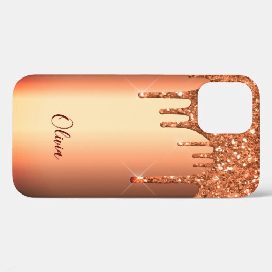 Coques Case-Mate iPhone parties scintillant rose or drip nom métallique (Verso (horizontal))