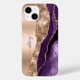Coque Pour iPhone 14 Parties scintillant Rose or mauve Agate marbre éti