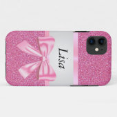 Coques Case-Mate iPhone Parties scintillant rose personnalisée Bow rose (Dos (Horizontal))