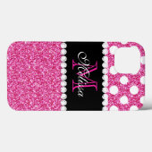 Coques Case-Mate iPhone Parties scintillant rose Pois blancs Monogramme (Verso (horizontal))