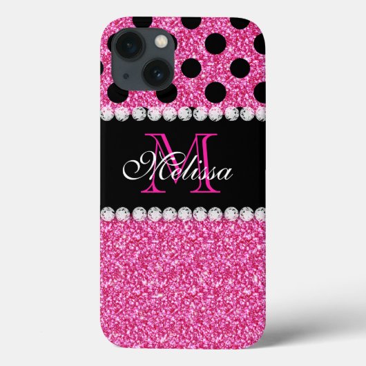 Coques Case-Mate iPhone Parties scintillant rose Pois noirs Monogramme (Verso)