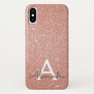 Coque iPhone X Parties scintillant rose Rose or et Monogramme ét