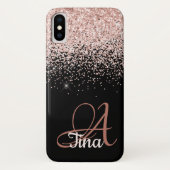 Coques Case-Mate iPhone Parties scintillant rose sur Monogramme noir Préno (Dos)