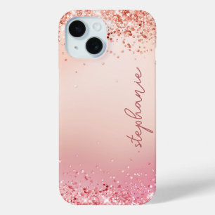 Coque Pour iPhone 15 Parties scintillant rose vierge personnalisée