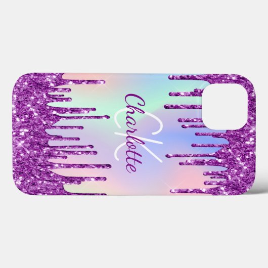 Coques Case-Mate iPhone Parties scintillant rose violet goutte nom hologra (Verso (horizontal))