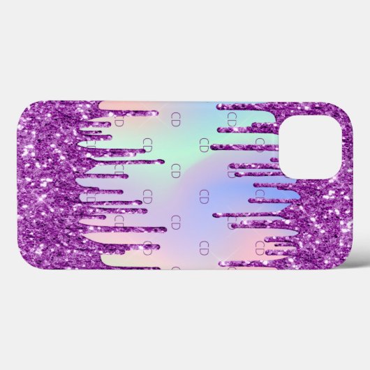 Coques Case-Mate iPhone Parties scintillant rose violet gouttes holographi (Verso (horizontal))