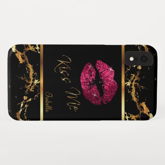 Coques Case-Mate iPhone Parties scintillant roses chaudes et Motif en marb (Dos (Horizontal))