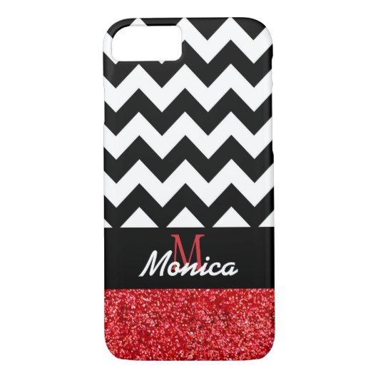 Coques Case-Mate iPhone Parties scintillant rouge Chevron noir personnalis (Dos)
