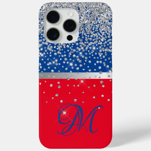 Coques Case-Mate iPhone Parties scintillant rouge et bleu Monogram iPhone  (Verso)