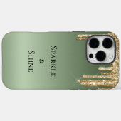 Coques Case-Mate iPhone Parties scintillant Sage Green Gold Sparkle (Verso (horizontal))