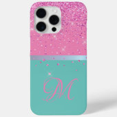 Coques Case-Mate iPhone Parties scintillant turquoise et rose Monogram iPh (Verso)