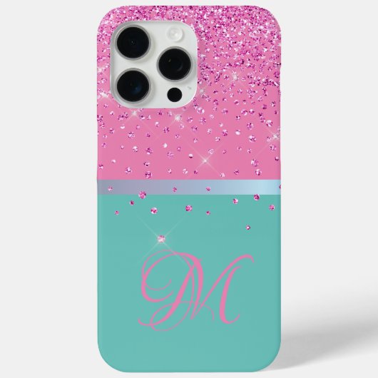 Coques Case-Mate iPhone Parties scintillant turquoise et rose Monogram iPh (Verso)