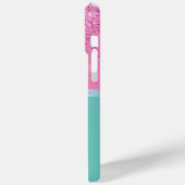 Coques Case-Mate iPhone Parties scintillant turquoise et rose Monogram iPh (Verso / Gauche)