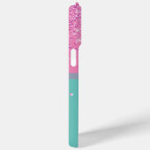 Coques Case-Mate iPhone Parties scintillant turquoise et rose Monogram iPh (Verso / Droite)