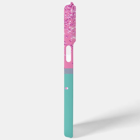 Coques Case-Mate iPhone Parties scintillant turquoise et rose Monogram iPh (Verso / Droite)