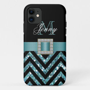 ETUI iPhone Case-Mate PARTIES SCINTILLANT TURQUOISE NOIRE CHEVRON