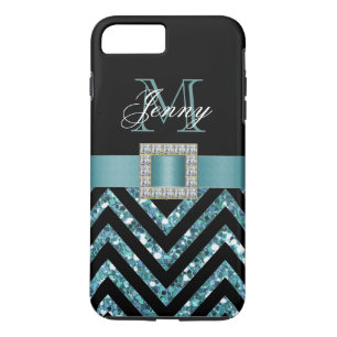 COQUES POUR iPhone PARTIES SCINTILLANT TURQUOISE NOIRE CHEVRON