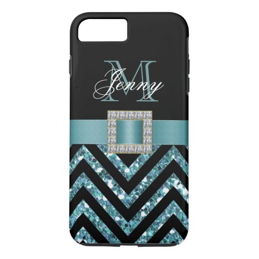 COQUES Case-Mate iPhone PARTIES SCINTILLANT TURQUOISE NOIRE CHEVRON (Dos)