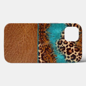 Coques Case-Mate iPhone Parties scintillant Turquoise Occidentale Léopard (Verso (horizontal))