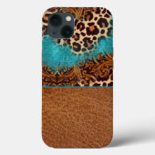 Coques Case-Mate iPhone Parties scintillant Turquoise Occidentale Léopard (Verso)