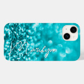 Coques Case-Mate iPhone Parties scintillant Turquoise personnalisée (Verso (horizontal))