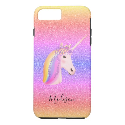 Coques Case-Mate iPhone Parties scintillant Unicorn Rainbow personnalisée (Dos)