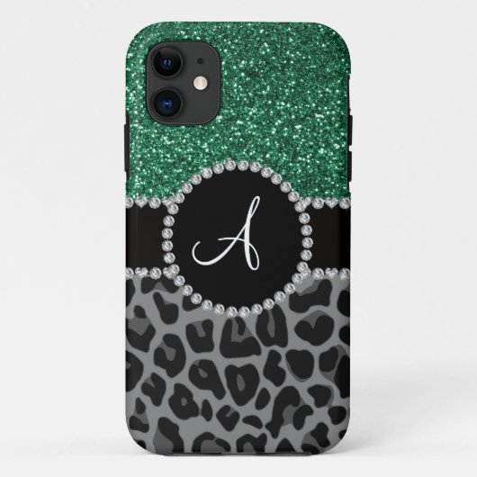 Coques Case-Mate iPhone Parties scintillant verte de menthe noire Monogram (Dos)
