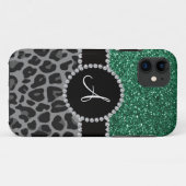 Coques Case-Mate iPhone Parties scintillant verte de menthe noire Monogram (Dos (Horizontal))