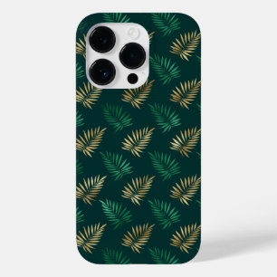 Coque Pour iPhone 14 Pro Parties scintillant verte et or sur Feuilles tropi