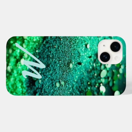 Coques Case-Mate iPhone Parties scintillant verte monogramme (Verso (horizontal))